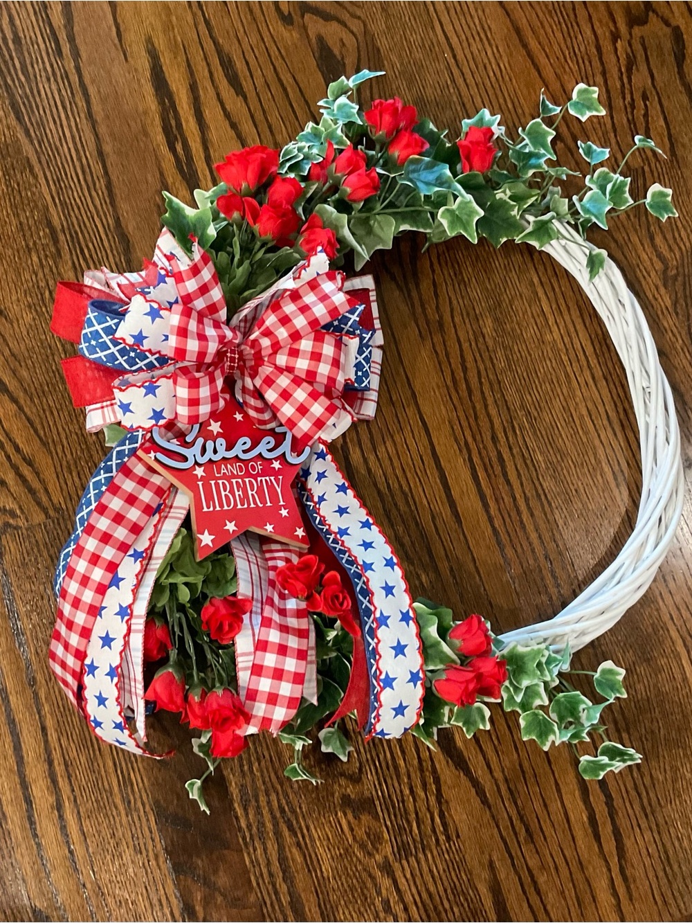Patriotic Red & Green 'Sweet Land of Liberty' Holiday Wreath by